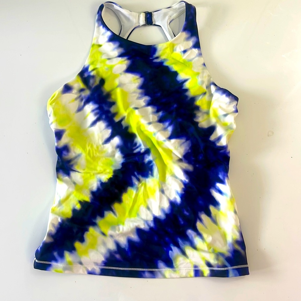 Athleta 36d/dd workout tank top yellow blue lined with underwire no pads